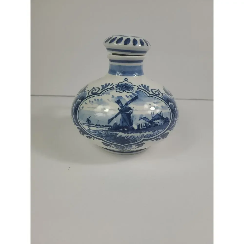 Delft Holland Vintage Hand Painted Blue White Windmills Zenith Carafe Dutch BOLS